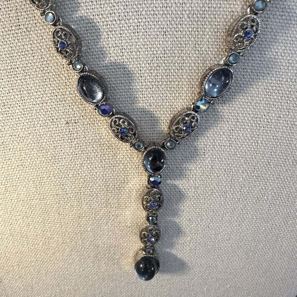 AVON Necklace Vintage Blue Rhinestone Y Drop Western Coastal Cowgirl Layering